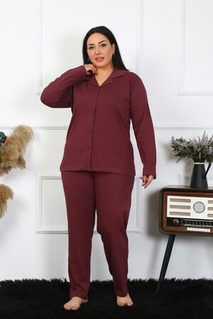 Angelino Underwear Women's Large Size Cotton Pocket Buttoned Plum Pajama Set 202401 - 1