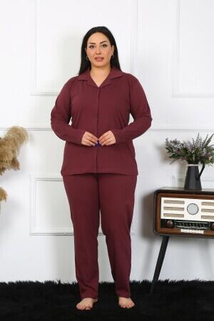 Angelino Underwear Women's Large Size Cotton Pocket Buttoned Plum Pajama Set 202401 - 2