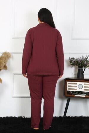 Angelino Underwear Women's Large Size Cotton Pocket Buttoned Plum Pajama Set 202401 - 4