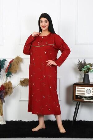 Angelino Underwear Women's Plus Size Long Sleeve Burgundy Mother's Nightgown 1364 - 2