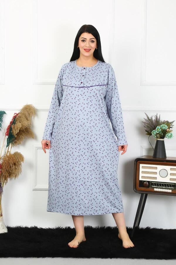 Angelino Underwear Women's Plus Size Long Sleeve Indigo Mother Nightgown 1366 - 1