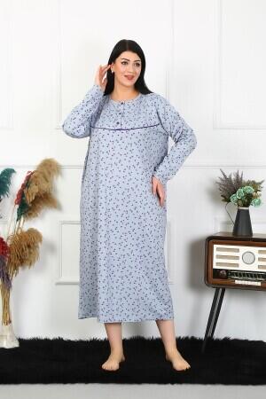 Angelino Underwear Women's Plus Size Long Sleeve Indigo Mother Nightgown 1366 - 2