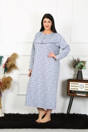 Angelino Underwear Women's Plus Size Long Sleeve Indigo Mother Nightgown 1366 - 3