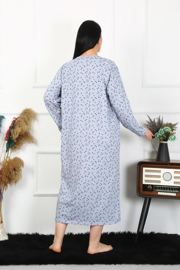 Angelino Underwear Women's Plus Size Long Sleeve Indigo Mother Nightgown 1366 - 4