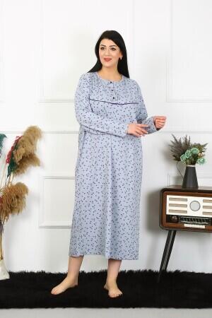 Angelino Underwear Women's Plus Size Long Sleeve Indigo Mother Nightgown 1366 - 5