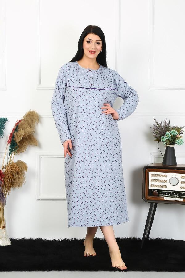 Angelino Underwear Women's Plus Size Long Sleeve Indigo Mother Nightgown 1366 - 6