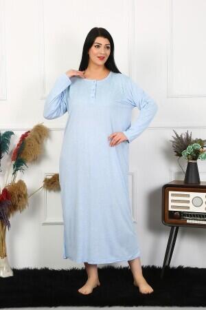 Angelino Underwear Women's Plus Size Long Sleeve Lace Blue Mother's Nightgown 1361 - 1