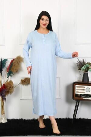 Angelino Underwear Women's Plus Size Long Sleeve Lace Blue Mother's Nightgown 1361 - 2