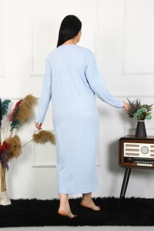 Angelino Underwear Women's Plus Size Long Sleeve Lace Blue Mother's Nightgown 1361 - 5