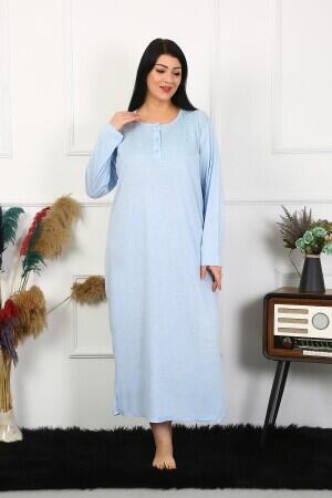 Angelino Underwear Women's Plus Size Long Sleeve Lace Blue Mother's Nightgown 1361 - 6