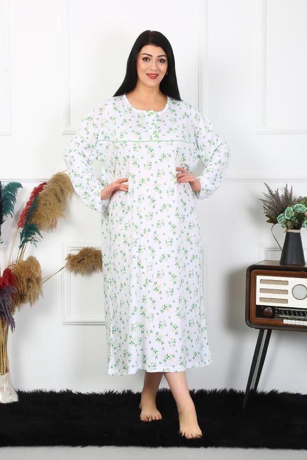 Angelino Underwear Women's Plus Size Long Sleeve White Mother's Nightgown 1363 - 2