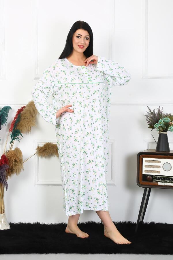 Angelino Underwear Women's Plus Size Long Sleeve White Mother's Nightgown 1363 - 4