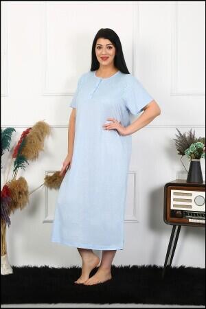 Angelino Underwear Women's Plus Size Short Sleeve Blue Lace Mother's Nightgown 1376 - 1