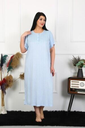 Angelino Underwear Women's Plus Size Short Sleeve Blue Lace Mother's Nightgown 1376 - 2