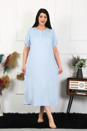 Angelino Underwear Women's Plus Size Short Sleeve Blue Lace Mother's Nightgown 1376 - 3