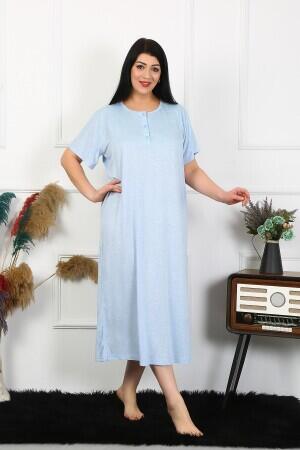 Angelino Underwear Women's Plus Size Short Sleeve Blue Lace Mother's Nightgown 1376 - 4