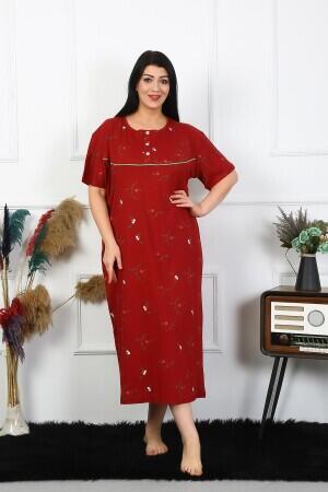 Angelino Underwear Women's Plus Size Short Sleeve Claret Red Mother's Nightgown 1370 - 1