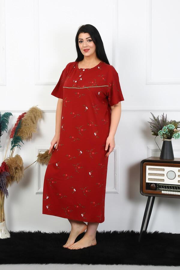 Angelino Underwear Women's Plus Size Short Sleeve Claret Red Mother's Nightgown 1370 - 3