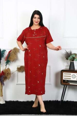 Angelino Underwear Women's Plus Size Short Sleeve Claret Red Mother's Nightgown 1370 - 4