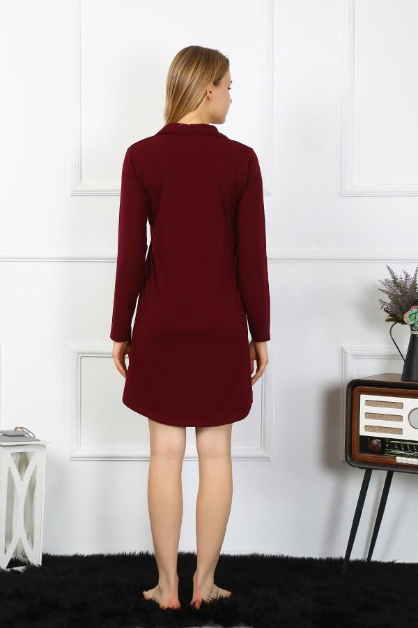 Angelino Underwear Women's Combed Cotton Long Sleeve Buttoned Burgundy Tunic Nightgown 13103 - 2