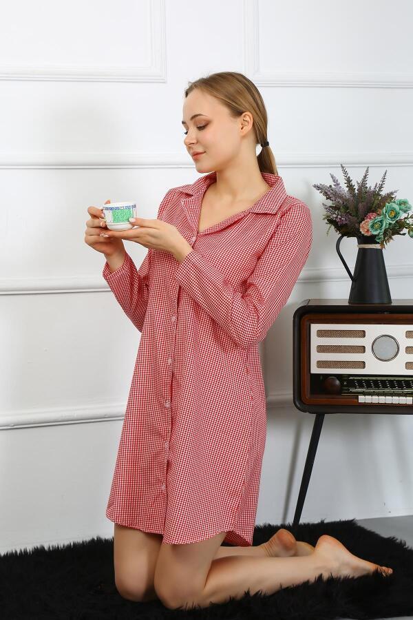 Angelino Underwear Women's Combed Cotton Long Sleeve Buttoned Tunic Nightgown 13101 - 1