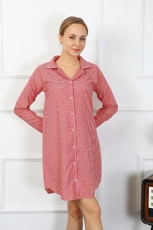 Angelino Underwear Women's Combed Cotton Long Sleeve Buttoned Tunic Nightgown 13101 - 6