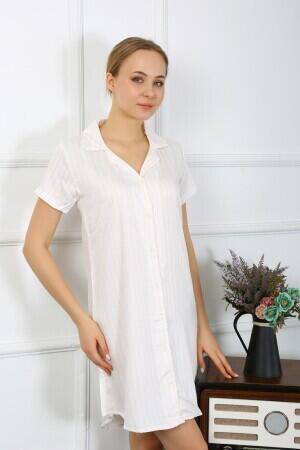 Angelino Underwear Women's Combed Cotton Short Sleeve Buttoned Ecru Tunic Nightgown 13107 - 5