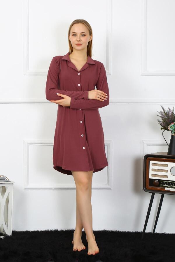 Angelino Underwear Women's Combed Cotton Long Sleeve Buttoned Plum Tunic Nightgown 13103 - 2