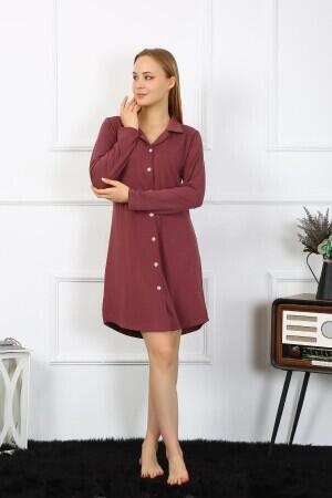 Angelino Underwear Women's Combed Cotton Long Sleeve Buttoned Plum Tunic Nightgown 13103 - 3