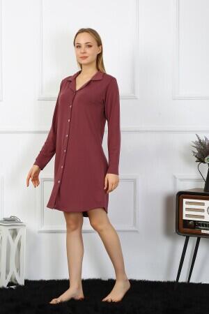 Angelino Underwear Women's Combed Cotton Long Sleeve Buttoned Plum Tunic Nightgown 13103 - 5