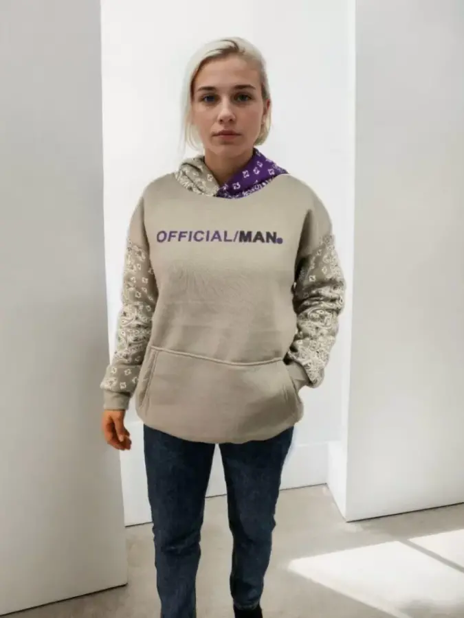 Baskılı Kapüşonlu Sweatshirt - Gri - 1