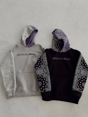 Baskılı Kapüşonlu Sweatshirt - Gri - 2