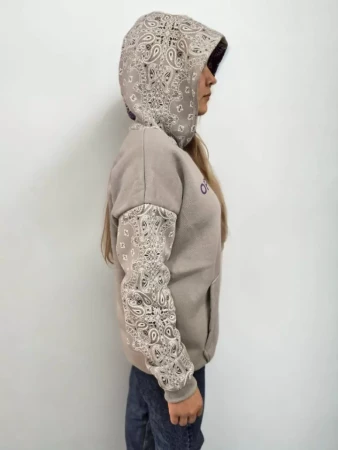 Baskılı Kapüşonlu Sweatshirt - Gri - 4