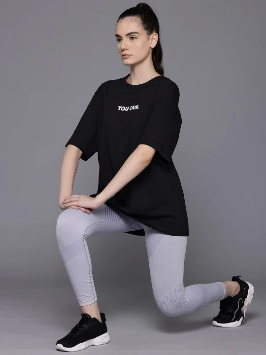 Baskılı Oversize T-shirt - Siyah - 1