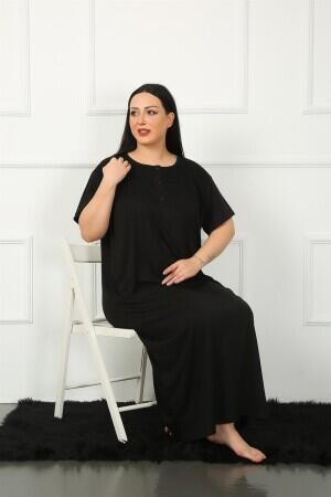 Lace Short Sleeve Black Mother Nightgown 1348 - 3