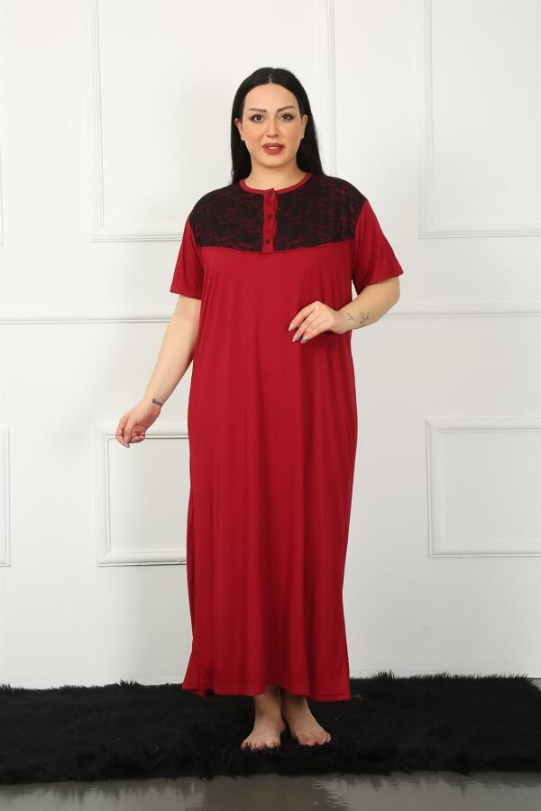 Lace Short Sleeve Claret Red Mother Nightgown 1348 - 1