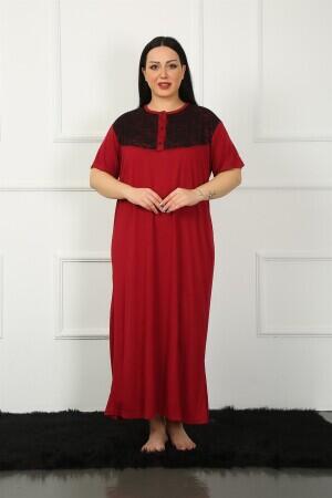 Lace Short Sleeve Claret Red Mother Nightgown 1348 - 2