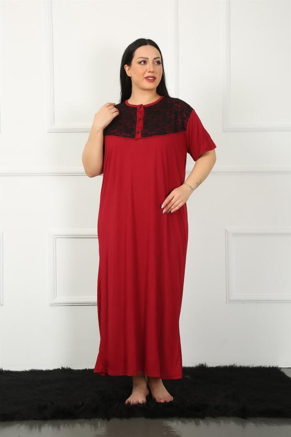 Lace Short Sleeve Claret Red Mother Nightgown 1348 - 3