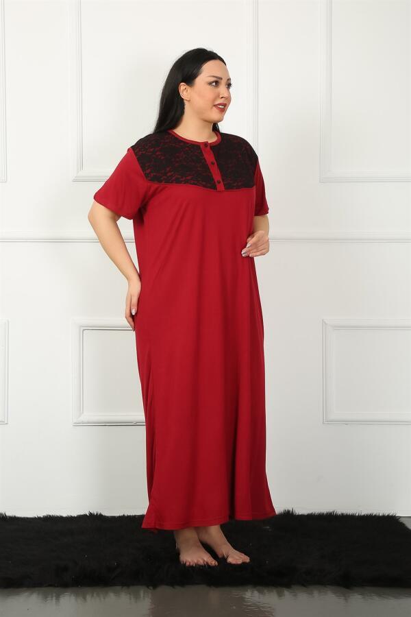 Lace Short Sleeve Claret Red Mother Nightgown 1348 - 4