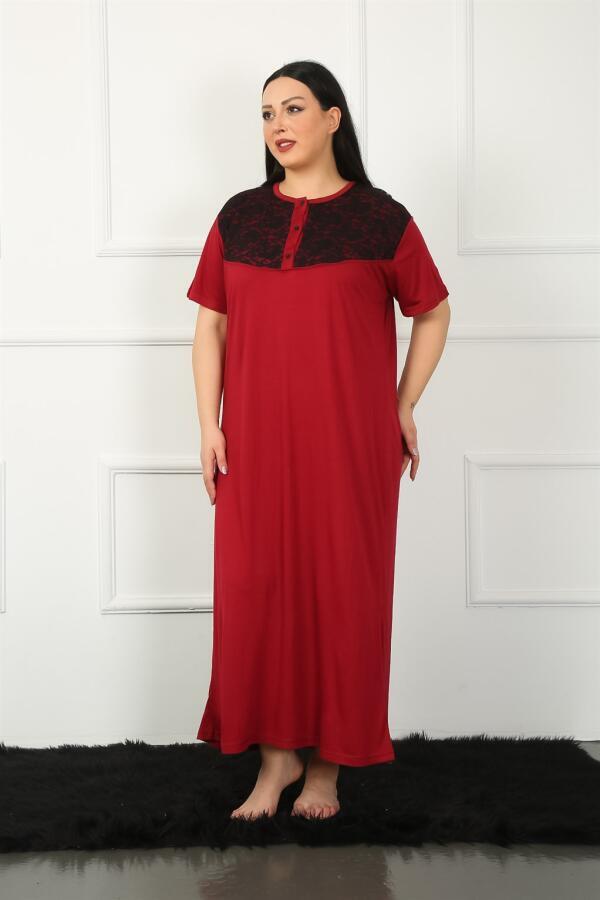 Lace Short Sleeve Claret Red Mother Nightgown 1348 - 5