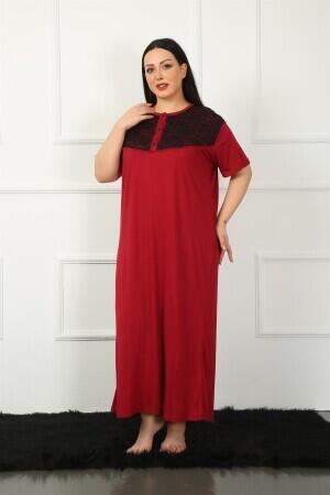 Lace Short Sleeve Claret Red Mother Nightgown 1348 - 6