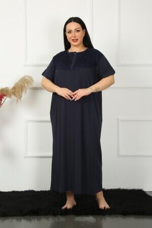 Lace Short Sleeve Navy Blue Mother's Nightgown 1348 - 1