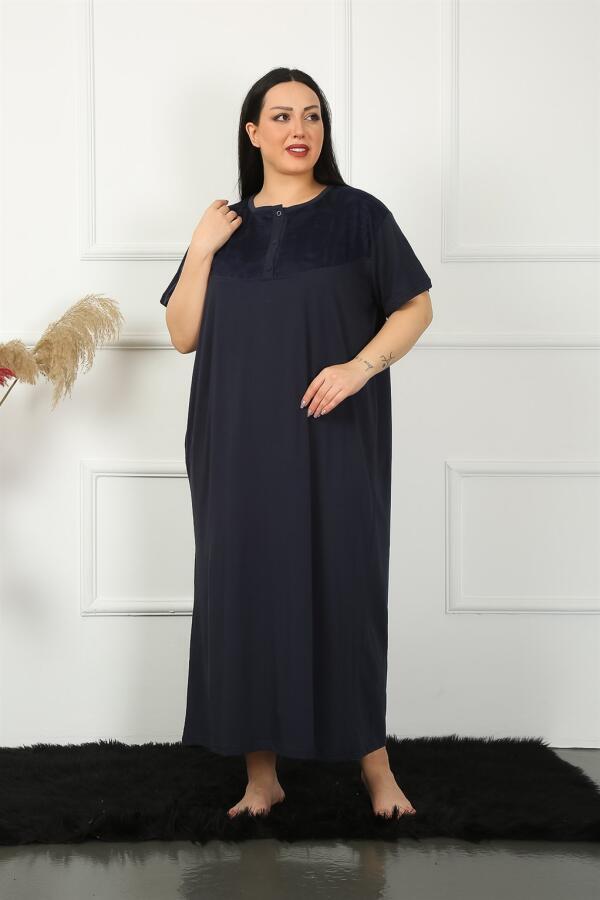 Lace Short Sleeve Navy Blue Mother's Nightgown 1348 - 2