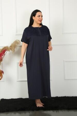 Lace Short Sleeve Navy Blue Mother's Nightgown 1348 - 3