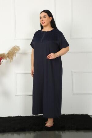 Lace Short Sleeve Navy Blue Mother's Nightgown 1348 - 4