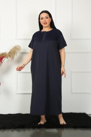 Lace Short Sleeve Navy Blue Mother's Nightgown 1348 - 5