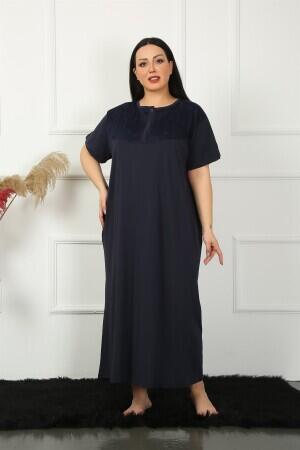 Lace Short Sleeve Navy Blue Mother's Nightgown 1348 - 6