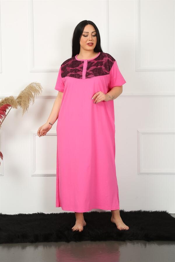 Lace Short Sleeve Fuchsia Mother Nightgown 1348 - 2