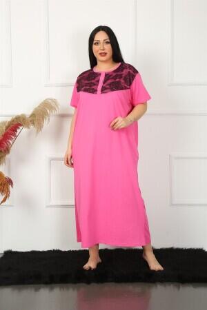 Lace Short Sleeve Fuchsia Mother Nightgown 1348 - 3