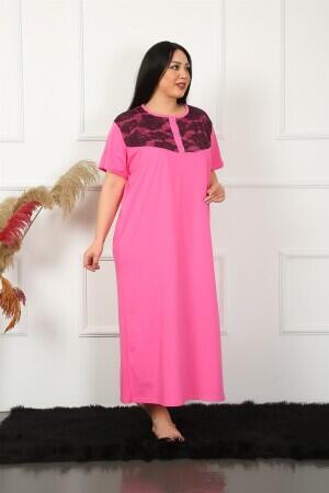 Lace Short Sleeve Fuchsia Mother Nightgown 1348 - 4